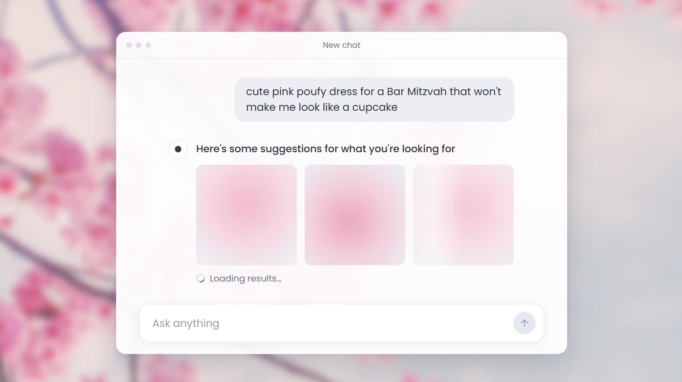 A conversational shopping search for a dress, with product suggestions loading